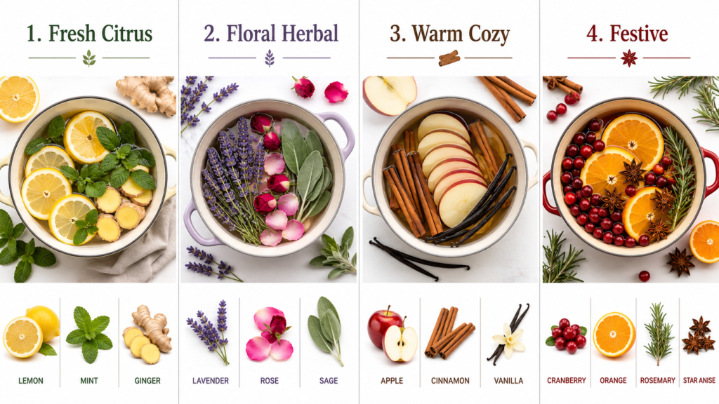 Simmer pot scent guide.