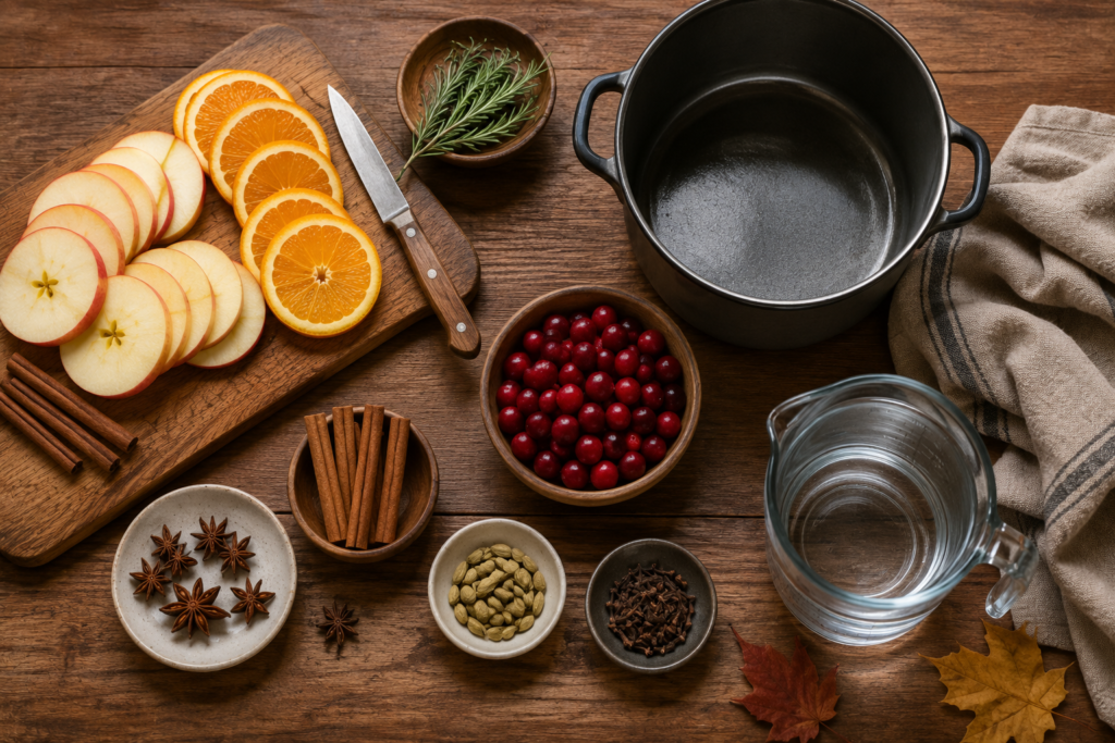Preparing fall simmer pot ingredients.