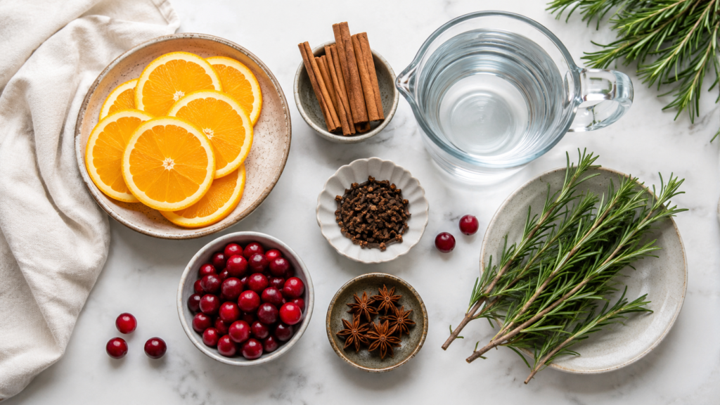 Orange, cranberries, rosemary, and Christmas spices.