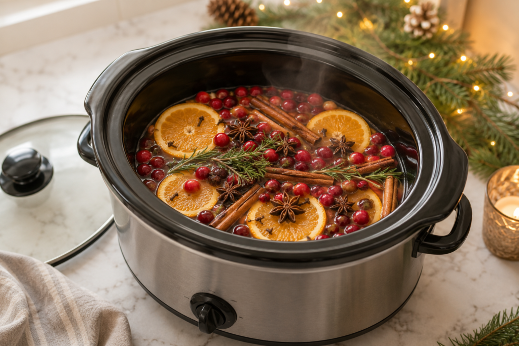Christmas simmer pot in a slow cooker.