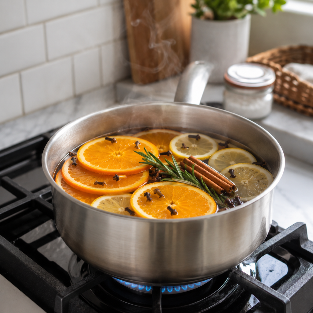Safe stovetop simmer pot setup.