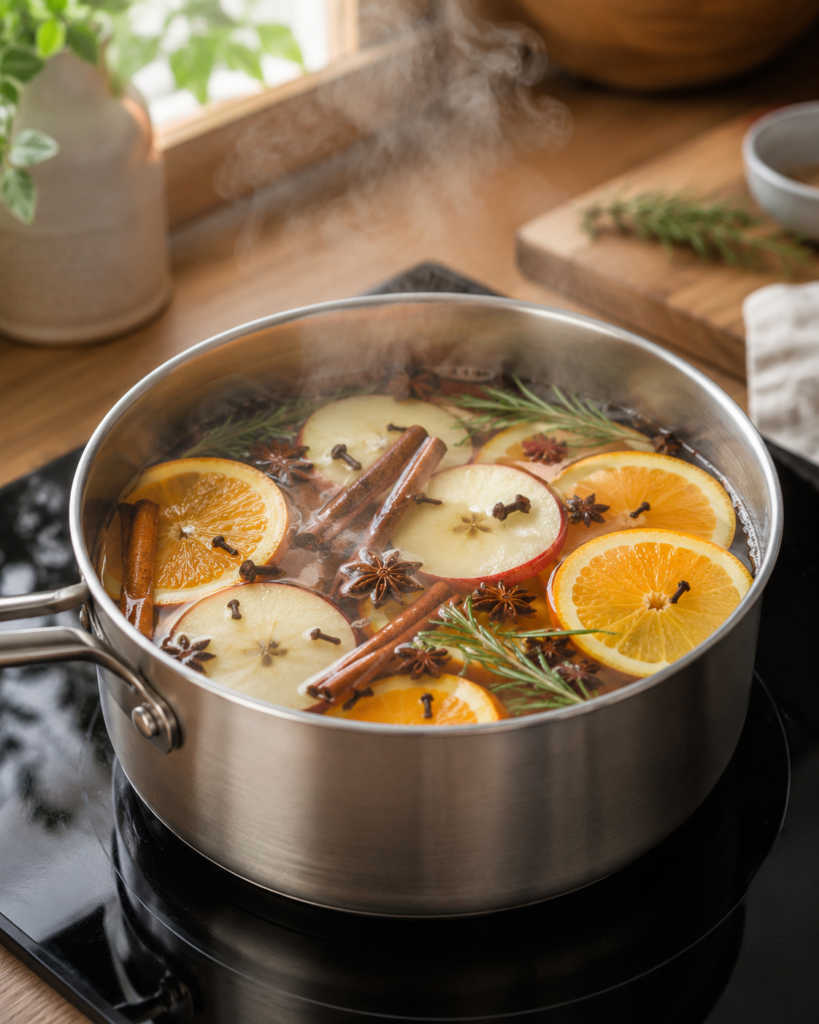 Simmer pot on stove.