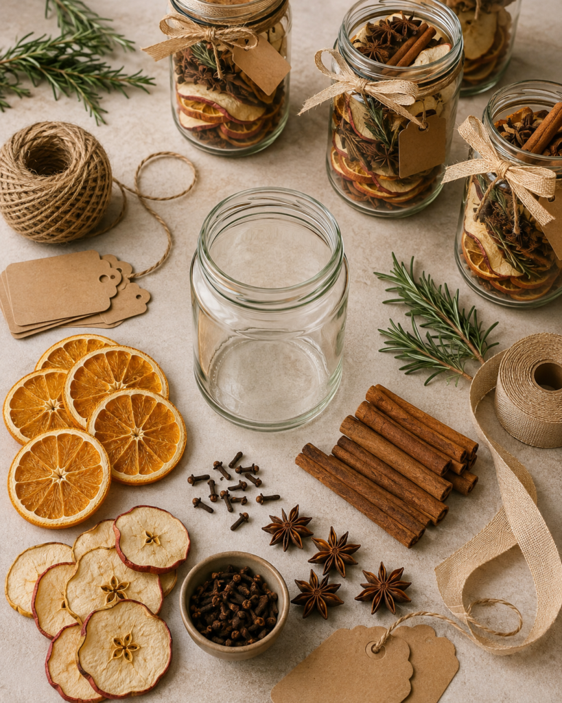 Assembling simmer pot gifts.