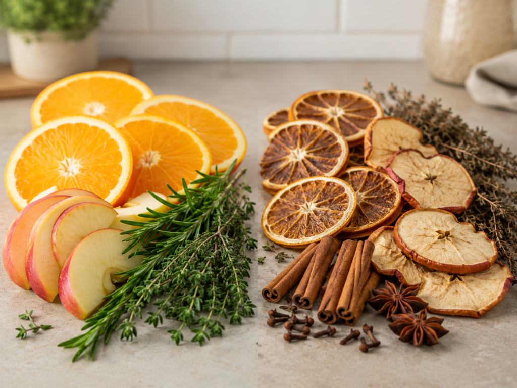Fresh and dried ingredients.
