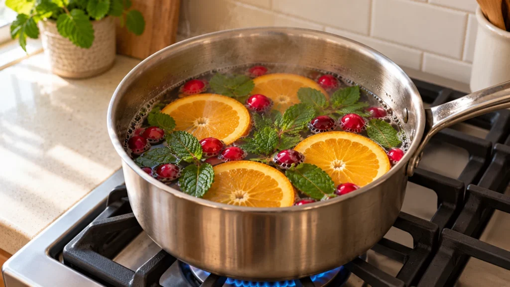 Peppermint stovetop potpourri at a gentle simmer