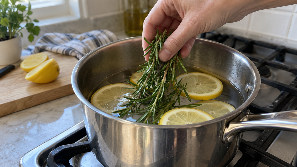 Preparing a lemon rosemary simmer pot